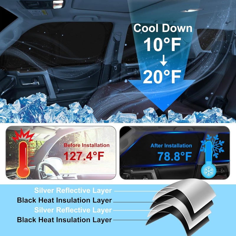 LHFLIVE 8PCS Windshield Sun Shade Custom Fit for 2018-2024 Buick Enclave Accessories Foldable Sunshade Side Rear Window Shade Cover Full Set Privacy Protection Keeps Car Cool - Image 4